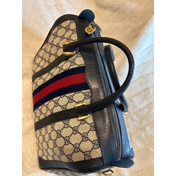 GUCCI GG Supreme Monogram Textured Dollar Calfskin Web Ophidia Boston Bag - Picture 9 of 16